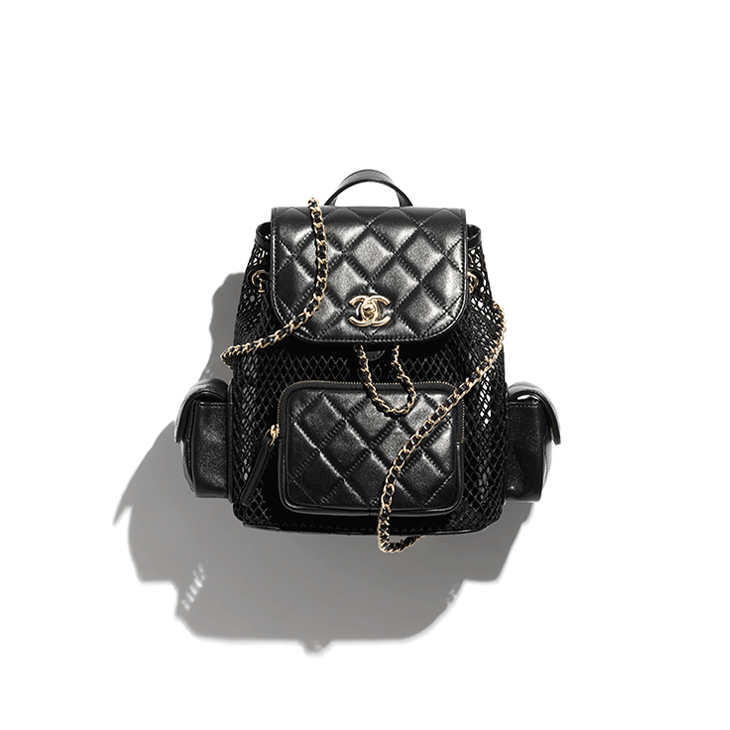 CHANE BACKPACK MESH, SHINY LAMBSKIN & GOLD-TONE METAL BLACK AS5484 (25*23*14cm) CHANE BACKPACK MESH, SHINY LAMBSKIN & GOLD-TONE METAL BLACK AS5484 (25*23*14cm)